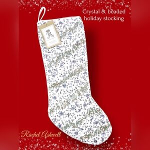 Rachel Ashwell Crystal & Bead Embellished Christmas Holiday Stocking - White NWT